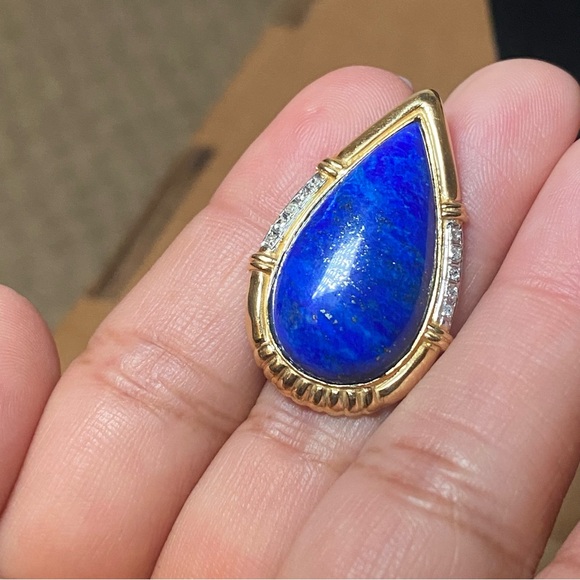 14K Lapis Lazuli Diamond Teardrop Pendant - Picture 9 of 17